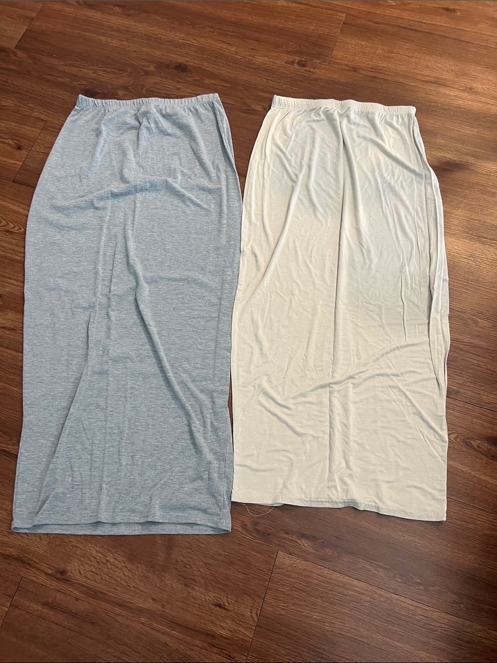 PrettyLittleThing Maxi Skirt Duo in Light Gray & Cream